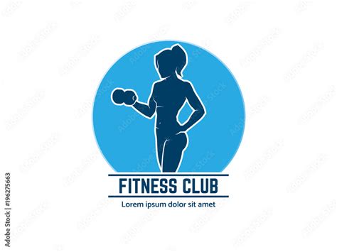 Fitness Club Logo Or Emblem With Woman Silhouettes Woman Holds