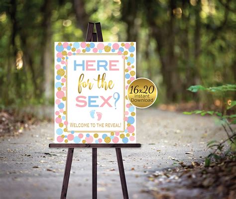 Here For The Sex Gender Reveal Printable Party Sign 16x20 Etsy