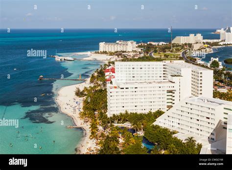 Aerial View Of Hotel Zone Cancun Yucatan Peninsula Quintana Roo