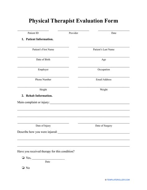Printable Physical Therapy Initial Evaluation Form Printable Forms