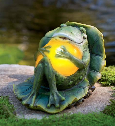 Reclining Solar Frog Garden Statue Wind And Weather