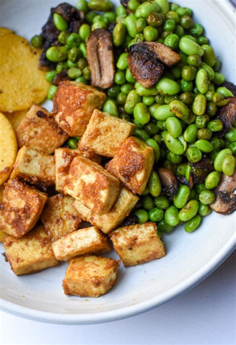 I recommend extra firm tofu when pan frying tofu. Miso Tofu with Spring Vegetables and Pan-Fried Polenta Cakes | RD-Licious - Registered Dietitian ...