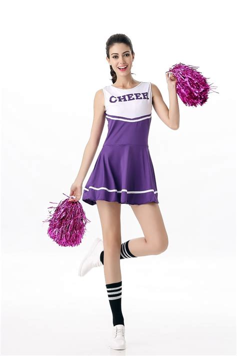 Cheerleader Outfit Fancy Dress Costume With Pom Poms High School