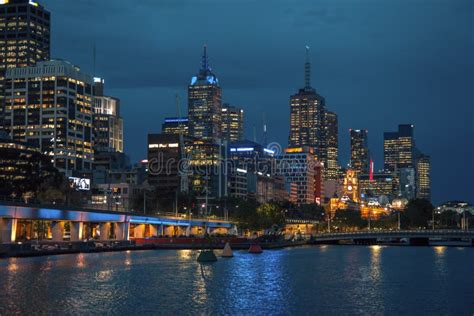 Melbourne City Skyline At Night Stock Photo Image Of Business Scene
