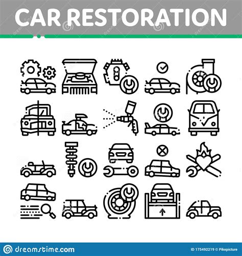 Car Restoration Repair Collection Icons Set Vector Stock Vector