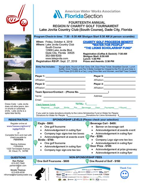 Golf Tournament Sign Up Sheet Template