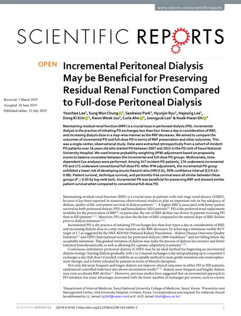 Pdf Incremental Peritoneal Dialysis May Be Beneficial For Preserving