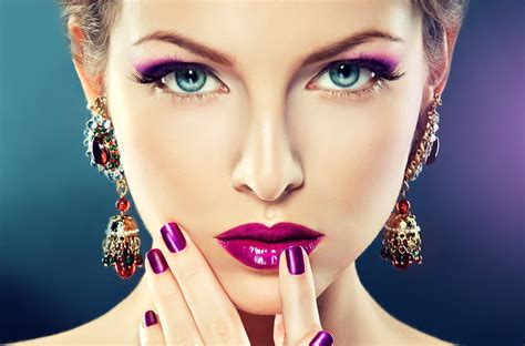 download blue eyes earrings close up lipstick jewelry makeup woman face hd wallpaper