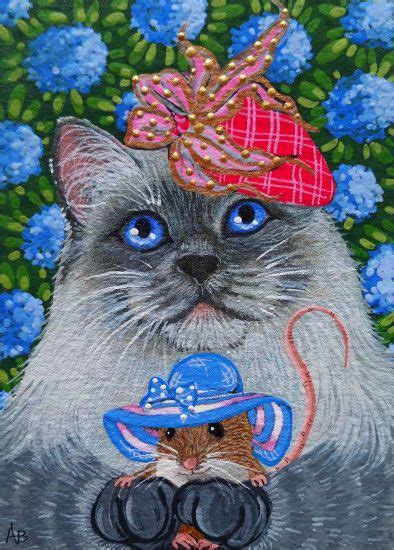 Aceo Original Cat Kitty Kitten Siamese Ragdoll Mouse Art Painting A