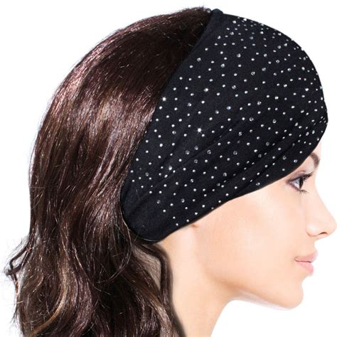 Sparkling Rhinestone And Dots Wide Elastic Headband Black Black