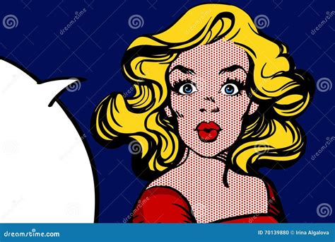 Pop Art Surprised Blond Woman Face With Open Mouth Cartoon Vector