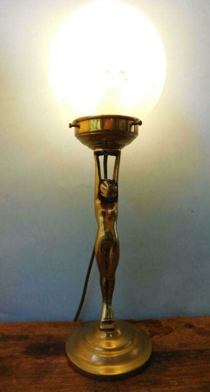 Art Deco Australian Solid Brass Diana Naked Lady Lamp With Globe Shade