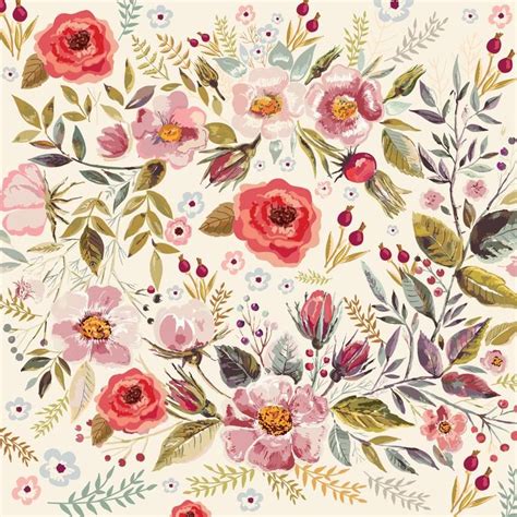 Removable Wallpaper Vintage Berries And Flowers Peel And Stick Etsy