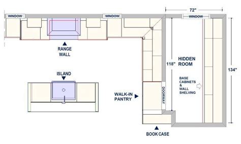 The Floor Plan For A Kitchen With An Island Sink And Pantry Area Is Shown