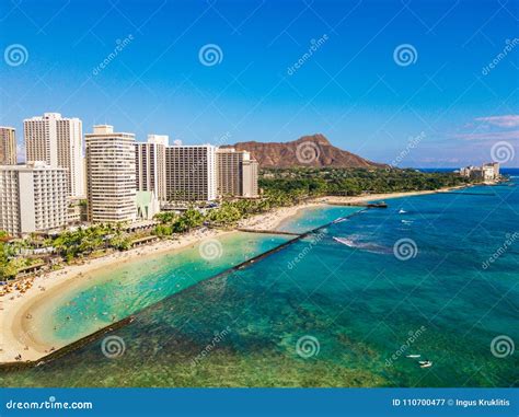 Aerial View Of Waikiki Beach And Diamond Head Crater Stock Image