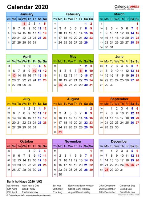 Calendar 2020 Uk Free Printable Microsoft Word Templates