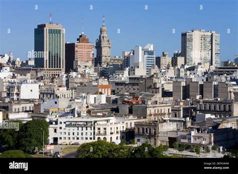 Old City District And Montevideo Skyline Uruguay South America Stock