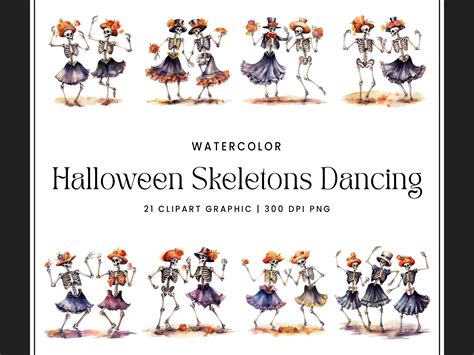 Halloween Skeletons Dancing Clipart Object Illustrations Creative