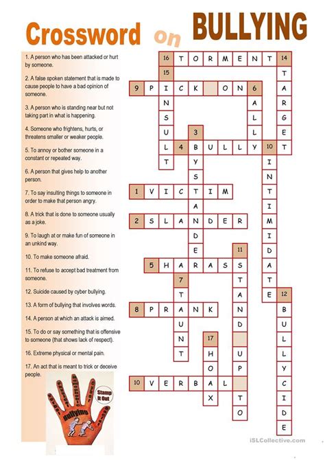 It has the answers to the teacher. Crossword on Bullying Key worksheet - Free ESL printable ...
