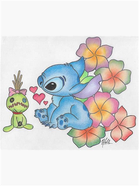Stitch Lilo And Stitch With Doll And Hawaiian Flower Sticker For