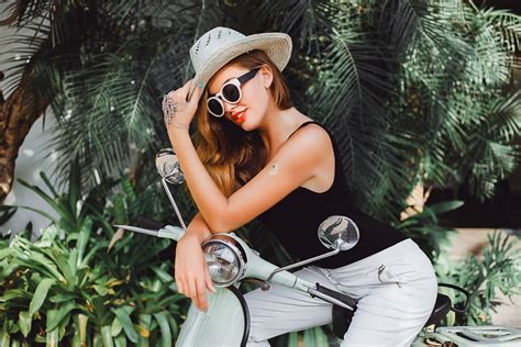Young Girl Posing On Motorcycle People Images ~ Creative Market