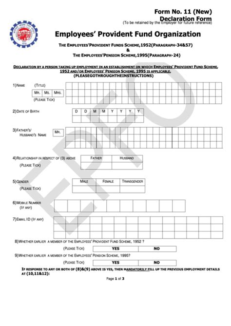 Employees Provident Fund Organization Declaration Form Printable Pdf