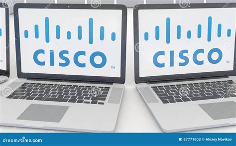 Laptops With Cisco Systems Logo On The Screen Computer Technology