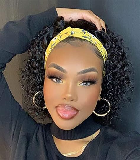 Flandi 10‘ Short Pixie Cut Curly Headband Wigs For Black Women Pixie Cut Short Headband Wigs