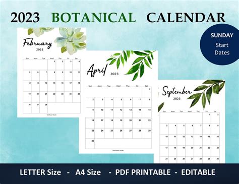 2023 Calendar Printable Botanical Wall Desk Digital Etsy