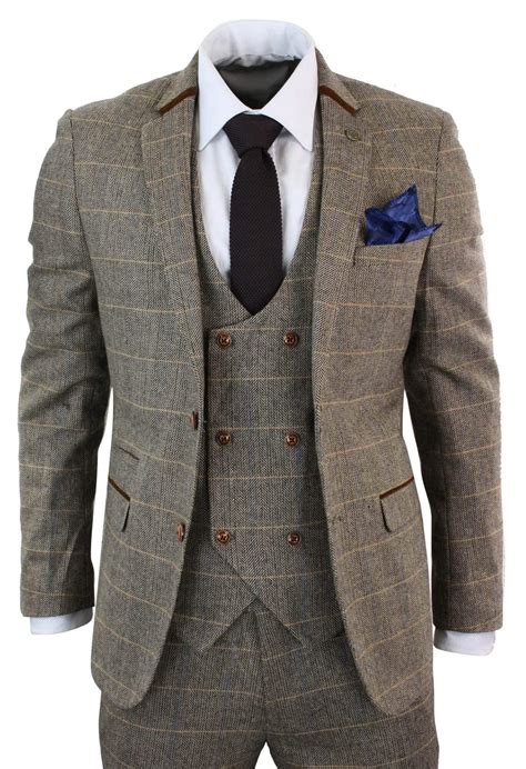 Mens Clothing Clothing Mens Wool 3 Piece Suit Tweed Charcoal Black