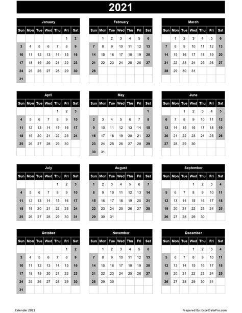 Calendar 2021 Excel Templates Printable Pdfs And Images Exceldatapro