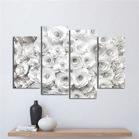 White Roses Multi Panel Canvas Wall Art Elephantstock