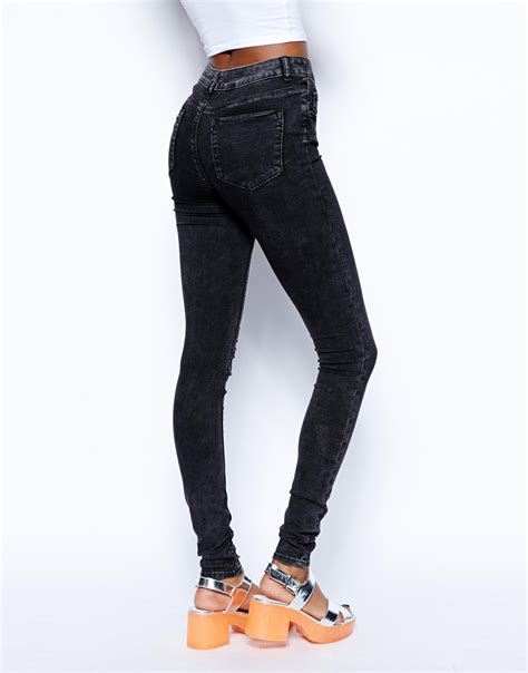 Asos Ridley High Waist Ultra Skinny Jeans In Black Acid Wash Lyst