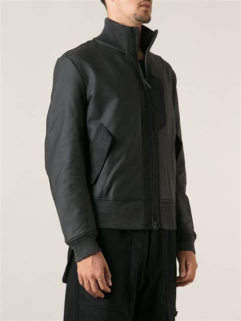 Mens brown real leather bomber jacket high collar rub off napa. Lyst - Y-3 High Collar Bomber Jacket in Black for Men