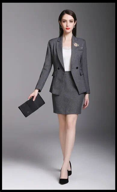 New Grey Goddess Suits Womens Skirt Suits Cool Girl Work Suits Office