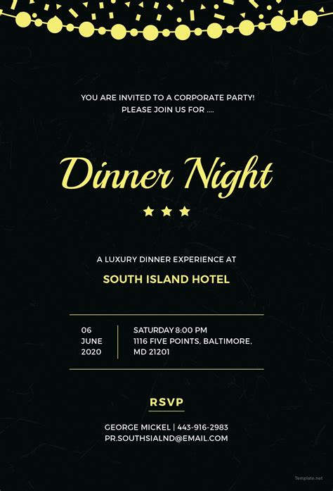 Company Dinner Night Invitation Template In Pages Illustrator Word