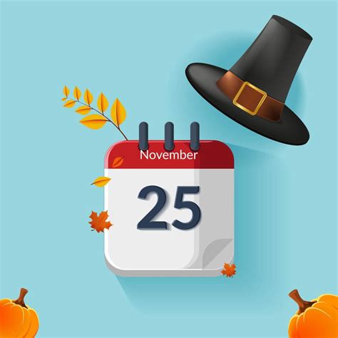 Thanksgiving Day Calendar Icon 25 November Thanksgiving Day Flat 3d