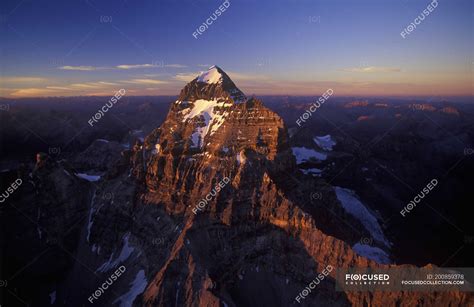 Aerial View Of Mount Assiniboine In Sunset Sunlight British Columbia