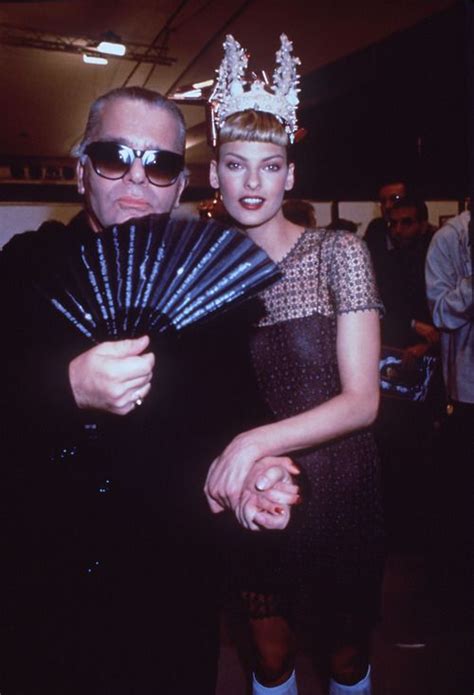 Linda Evangelista And Karl Lagerfeld Backstage At Chloe 1994 Linda