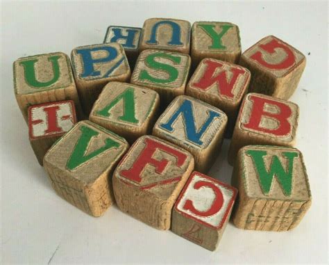 Vintage Wooden Building Blocks Alphabet Raised Letters Toys Lot 16 Shabby