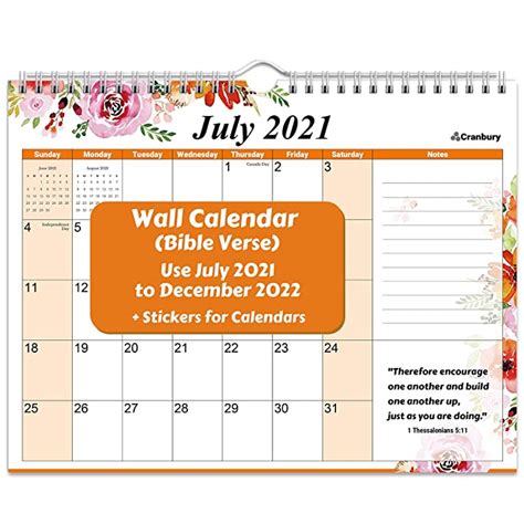 Buy Cranbury Small Wall Calendar 2021 2022 Bible Verse 85x11 Use