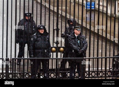 Westminster London Uk 16th October 2013 Police Protection Officers Guarding Downing Street As