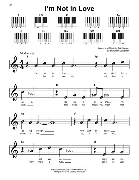 Im Not In Love Sheet Music 10cc Super Easy Piano