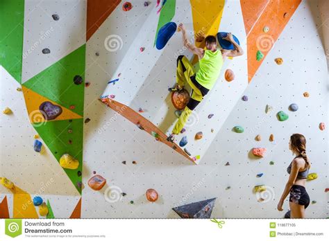 Rock Climbers In Climbing Gym Stock Image Image Of Climb Girl