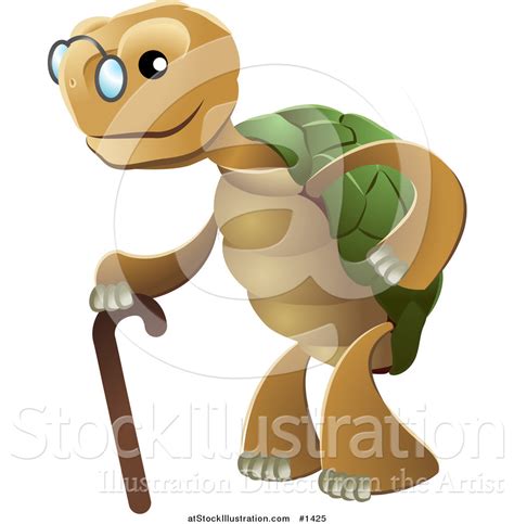 Vector Illustration Of A Cute Senior Tortoise Turtle Wearing Glasses