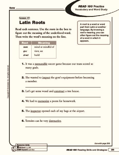 Latin Root Words Worksheet
