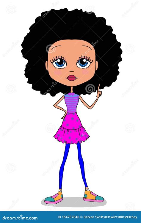 Cute Sweet Cartoon Curly Hair Girl Characters Illustration Drawing White Background