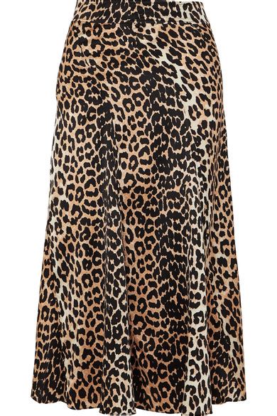 Ganni Blakely Leopard Print Flared Stretch Silk Skirt In Leopard Print