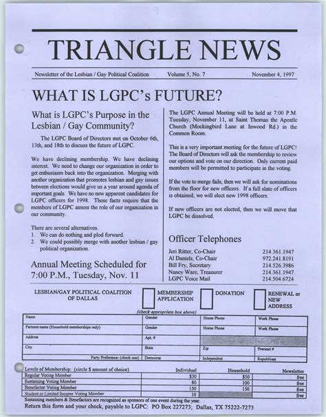 Triangle News Newsletter Of The Lesbian Gay Political Coalition Vol 5 No 7 November 4