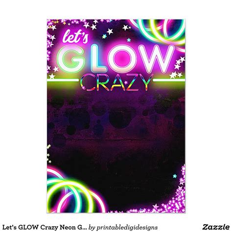 Lets Glow Crazy Neon Glowing Birthday Party Invitation